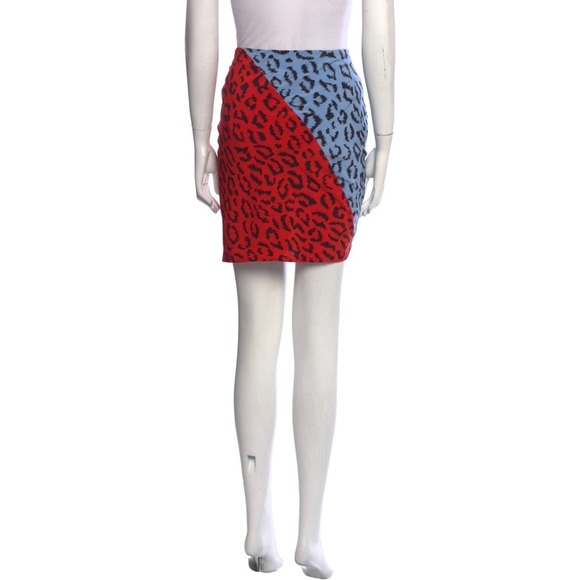 A.L.C. Geller Mini Skirt Gwen Stefani Silk Leopard Ruched Ruffle Blue Red Size 2 - Picture 4 of 10